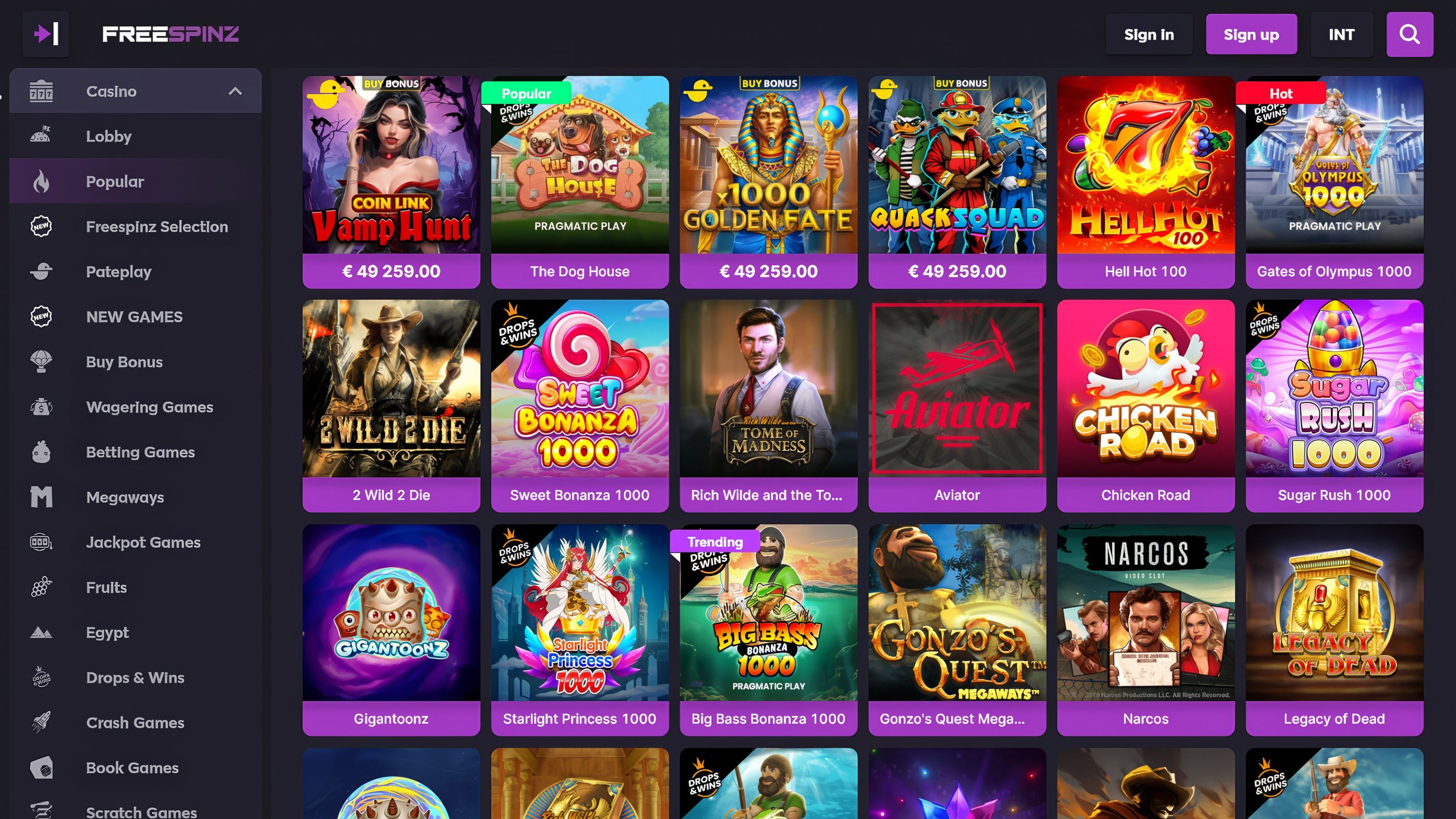 Freespinz Casino desktop screenshot 2